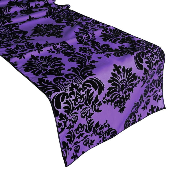 Flocked Damask Table Runner Purple