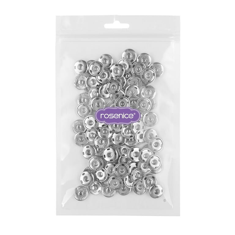 Rosenice Sew on Snaps Buttons Metal Snaps Fasteners Press Studs Buttons 50 Sets Brass Fasteners DIY Craft Accessory (15mm-Silver)