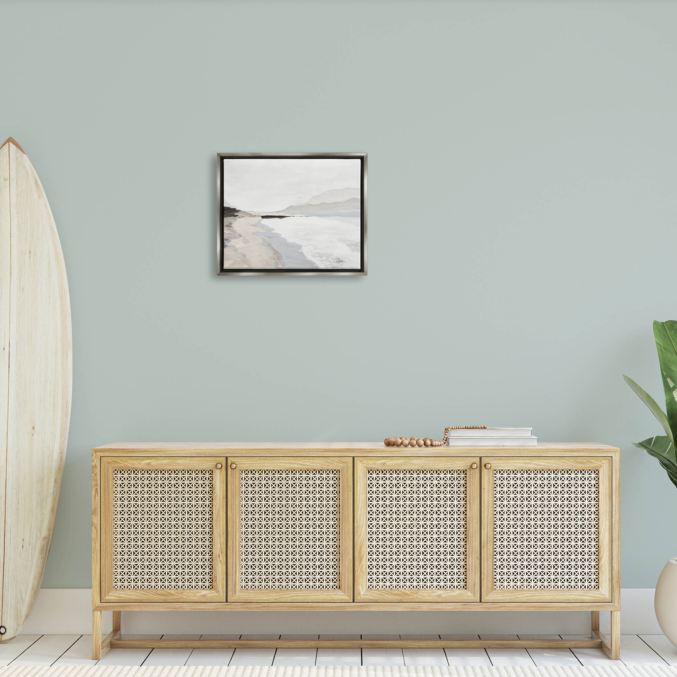 Beach Foam Coastal Shore Coastal Painting Luster Gray Framed Art Print Wall Art