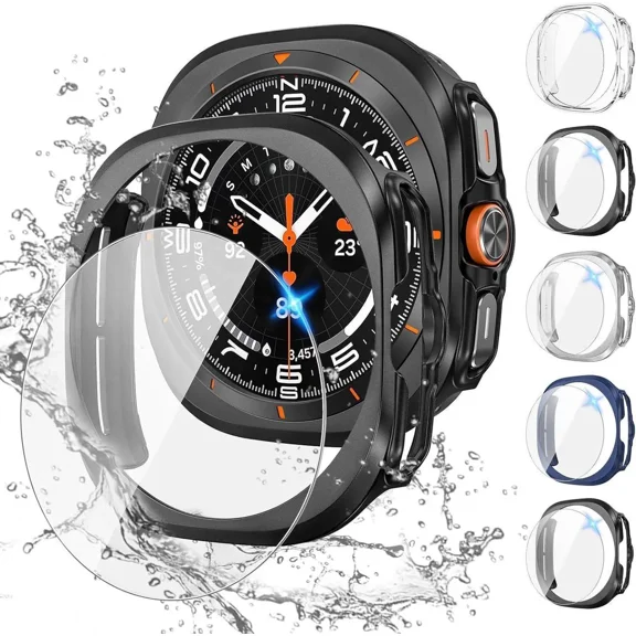 [5 5Pack] for Samsung Galaxy Watch Ultra 2025 / Galaxy Watch 7 Ultra 2024 47mm Accessories, Hard PC Bumper/HD Anti-Fog Tempered Glass Protective Film, Face Cover Set for Women Men