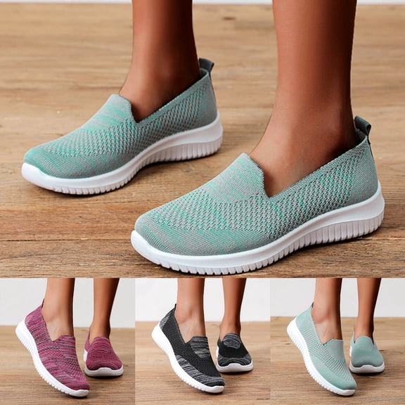 CAIXAI Wide Walking Shoes for Women Arch Support Womens Platform Sneakers Breathable -On Walking Shoes with Wide Width Knit Upper Embroidery Mary Jane Flats Hands Free Walking Tennis Shoes