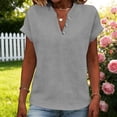thumbnail image 2 of Tisuna Women'S T-Shirts Casual Button Down Short Sleeve V Neck Solid Color Top Comfortable Stylish Ladies Business Dailywear Size Xxxl, 2 of 7