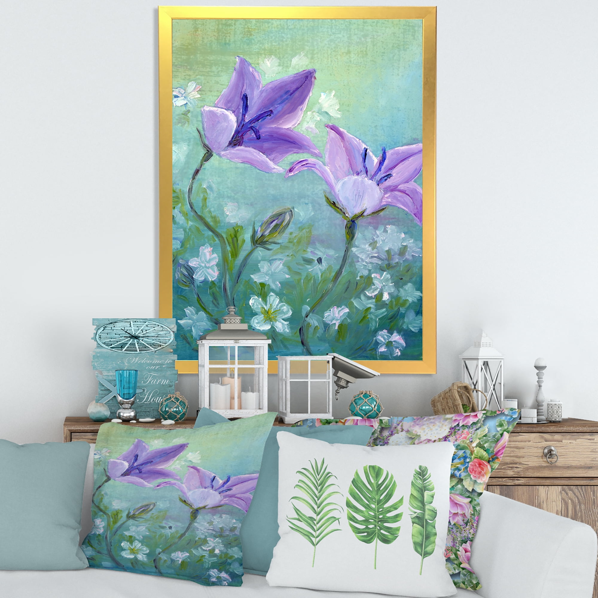 Designart 'Purple Bellflowers Blooming' Traditional Framed Art Print
