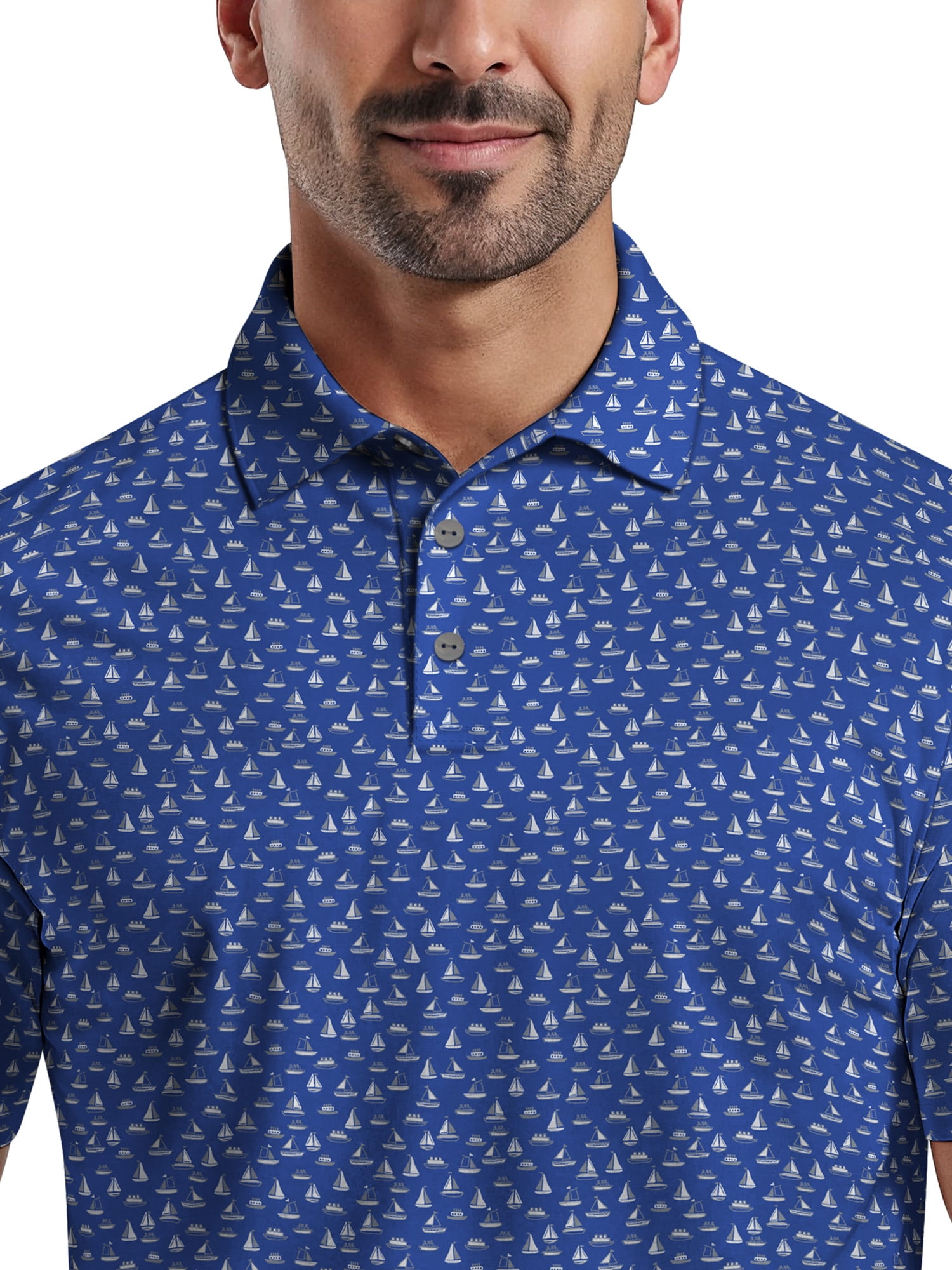 Ben Hogan Men's & Big Men's Performance Boat Print Short Sleeve Polo Shirt, up to 5XL