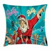 Santa Throw Pillow Cushion Cover, Rock n Roll Singing Santa with Dancing People at Christmas Party Retro Pop Art Style, Decorative Square Accent Pillow Case, 18 X 18 Inches, Multicolor, by Ambesonne