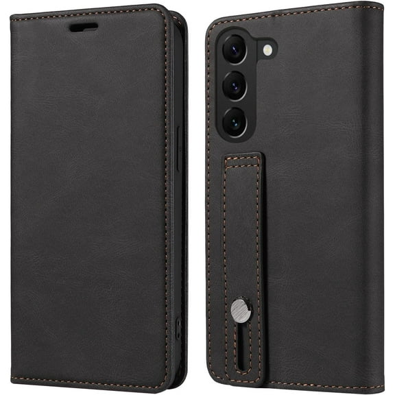 Personalized Leather Flip Wallet Wristlet Phone Case PU TPU Magnetic Stand Anti-Shock Protection for Samsung Galaxy S23 S20 S22 S21 Ultra Plus FE(Black,S20 Plus)