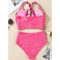 thumbnail image 5 of Women's Textured Bikini Sets Twist Front Top Swimsuits High Waisted Bathing Suits, 5 of 5