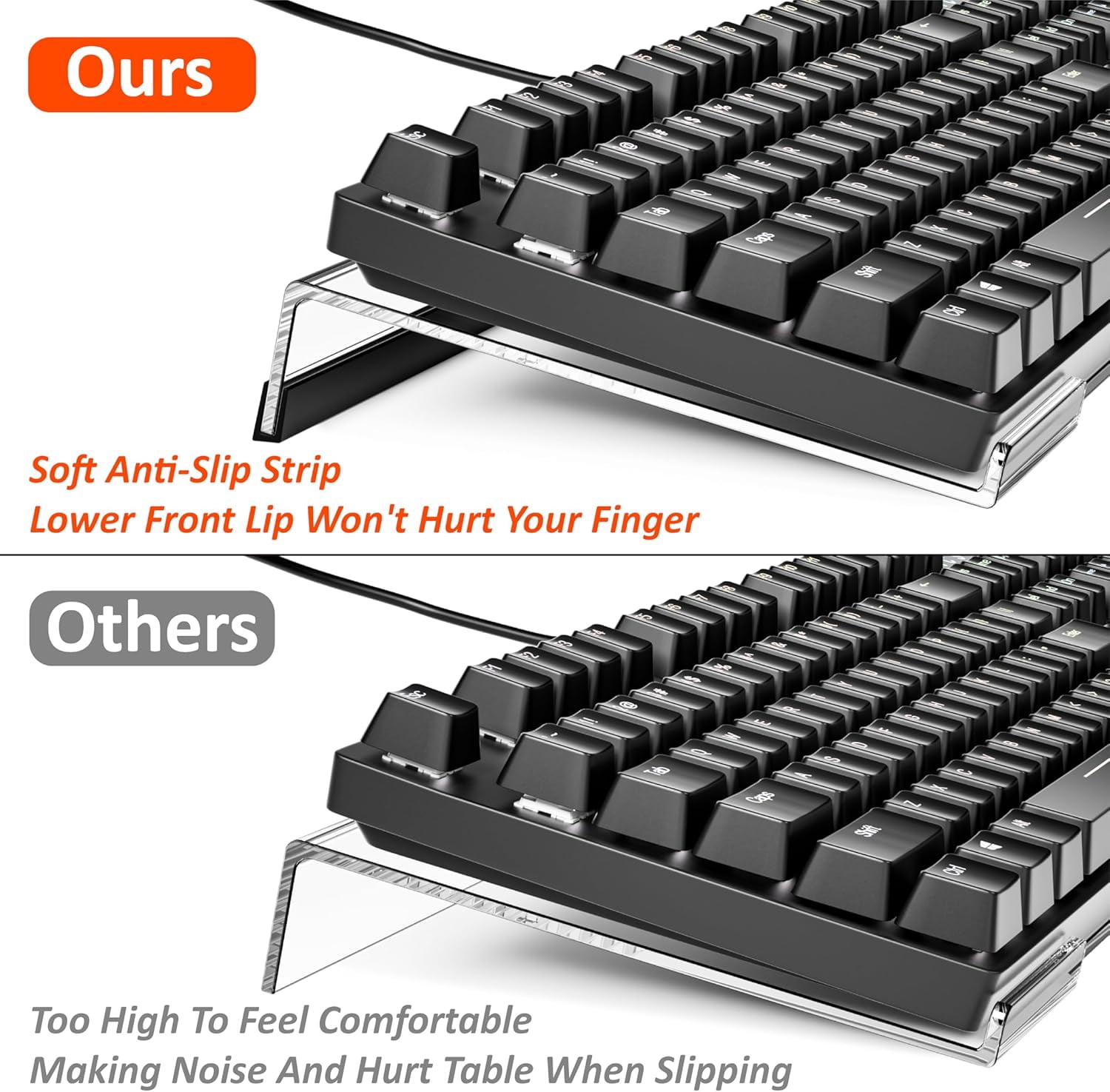 Computer Keyboard Stand PC Keyboard Stand, Acrylic Tilted Keyboard Stand for Ergonomic Typing Clear Keyboard Tray for Easy Typing and Working, Keyboard Holder with Silicone Non-Slip Case