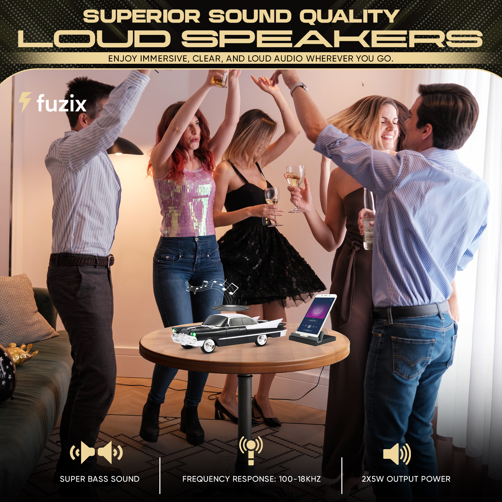 Fuzix WS- 1965 Car Bluetooth Portable Speaker with LED AUX USB FM Rechargeable