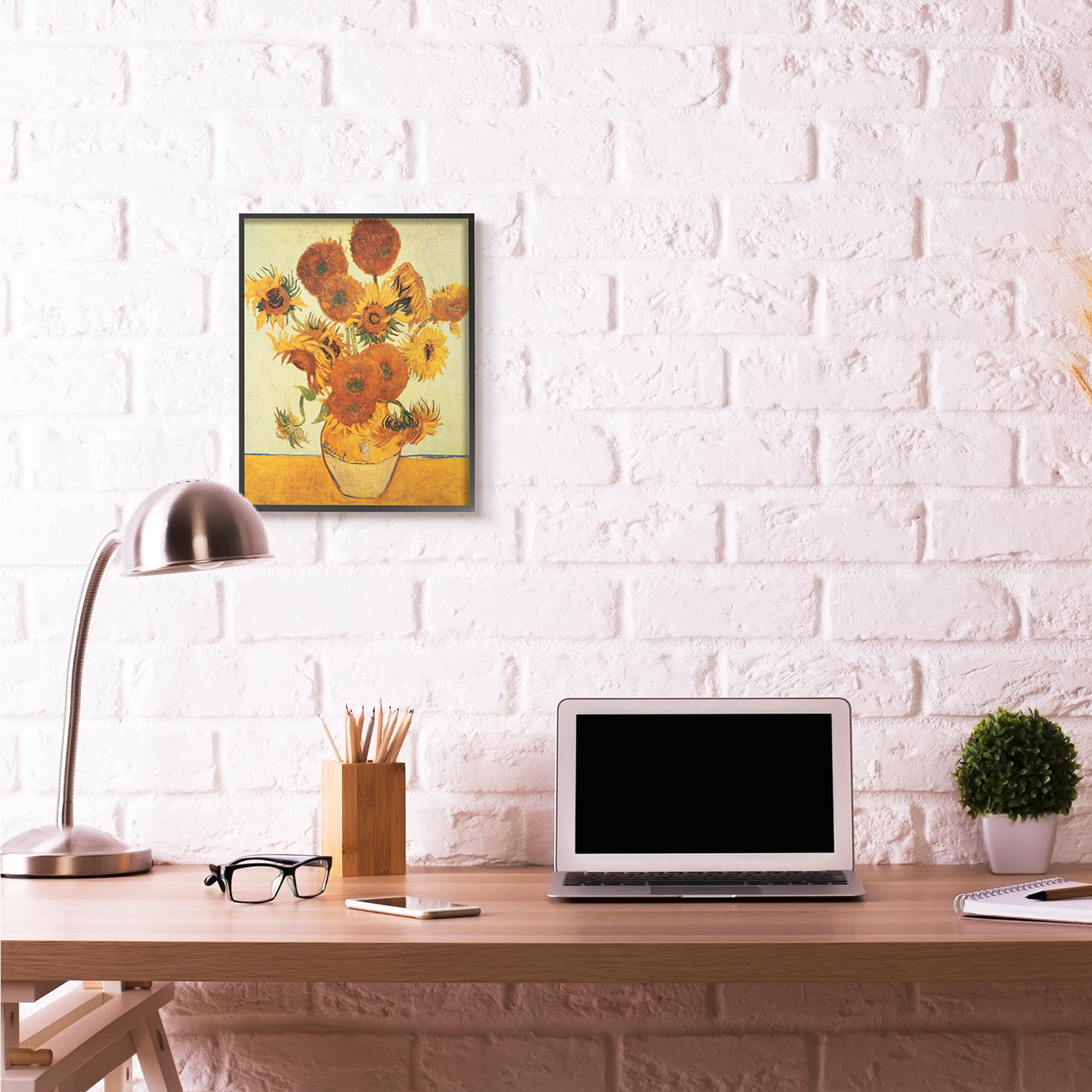 Stupell Industries Van Gogh Sunflowers Classic Painting Black Framed Art Print Wall Art, 16x20, by Vincent Van Gogh