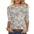 thumbnail image 2 of Jacenvly Hauts pour Femmes Liquidation Femmes Dames Manches 3/4 Fleurs Imprimées Col Rond Manches Longues Haut/chemise Col Rond Femmes Hauts Solde, 2 of 5