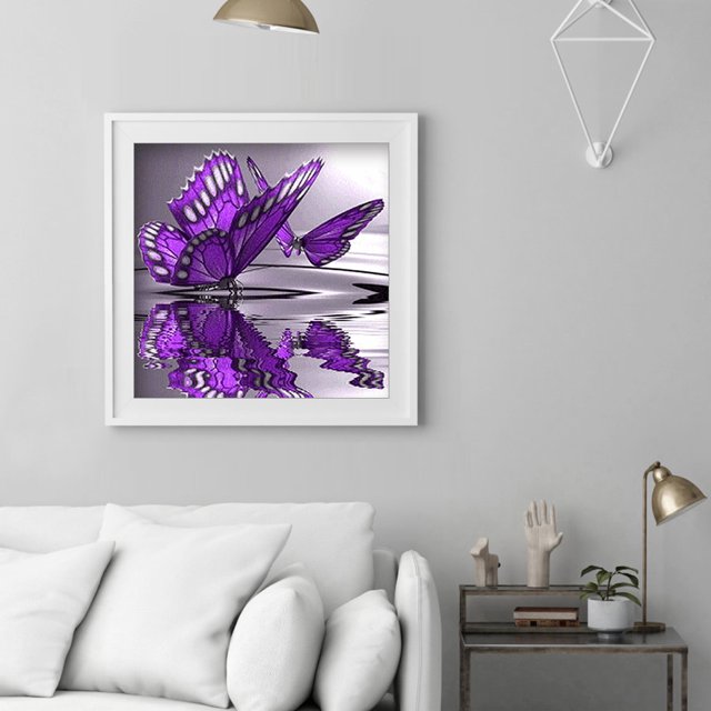 Cuadros Decorativos Kit de mosaico de bricolaje Taladro redondo completo Pintura de diamante Dibujo de arte 5D Mariposa púrpura Ndcxsfigh Nuevos Originales