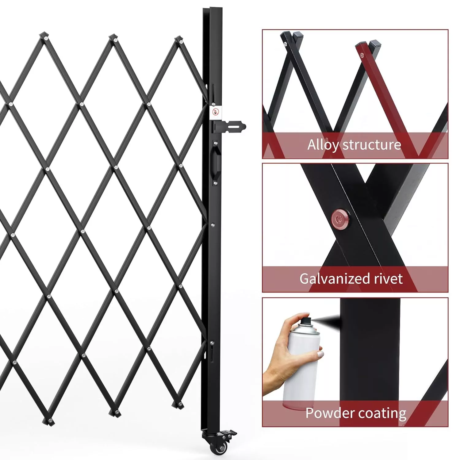 Uforic 50" H X 75"W Single Folding Garden  Security Gate Scissor Gate With Padlock 360° Rolling