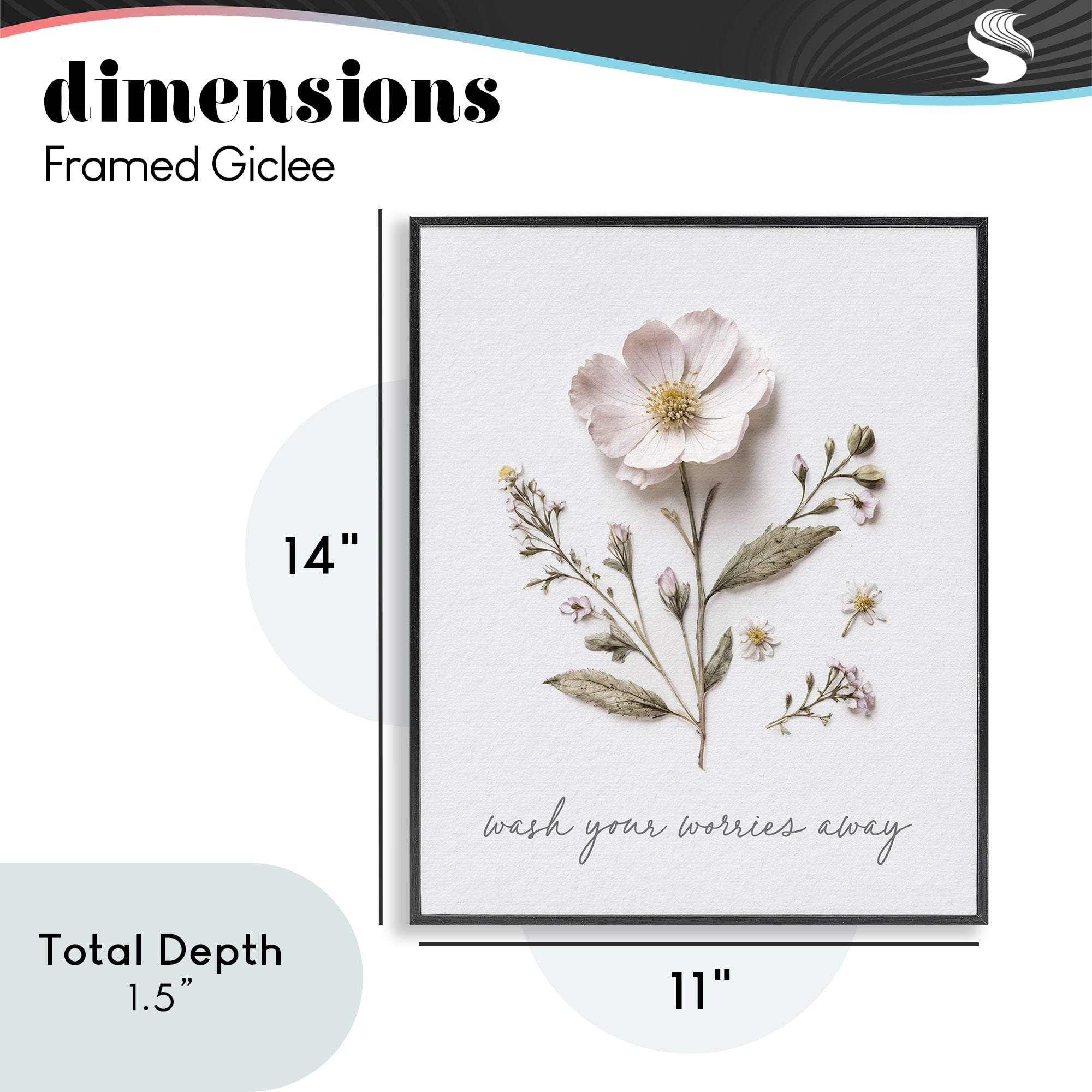 Pressed Flower Wash Worries Away Black Framed Giclee Art, design by Lettered and Lined