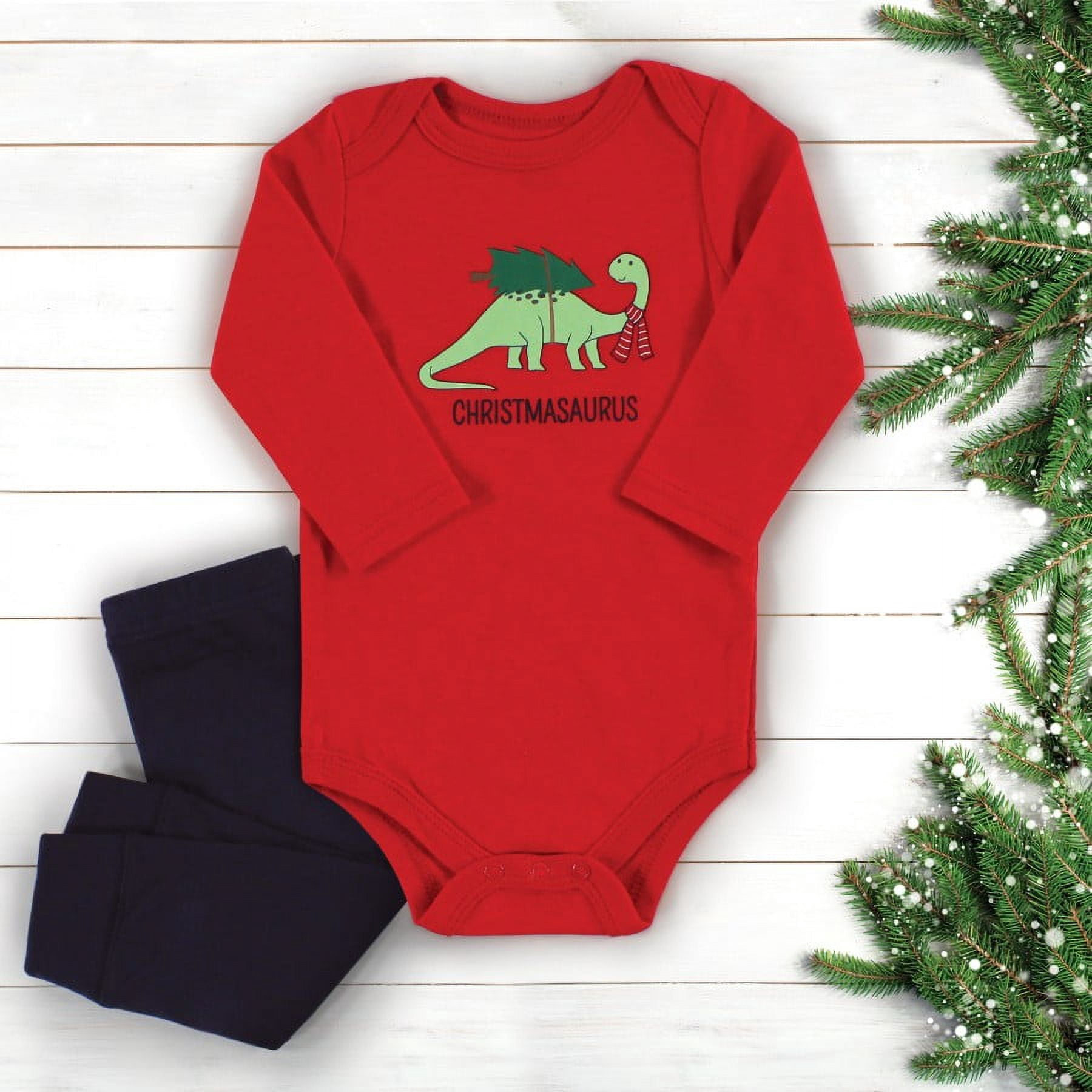 Hudson Baby Infant Boy Long-Sleeve Bodysuits and Pants, Christmasaurus, 0-3 Months