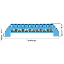 5 Pcs  wire connector, brass construction, copper screw terminals, and plastic housing base.