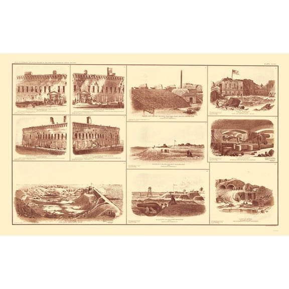 Historical Civil War Map - South Carolina Forts - Bien 1895 - 23 x 36.34 - Vintage Wall Art