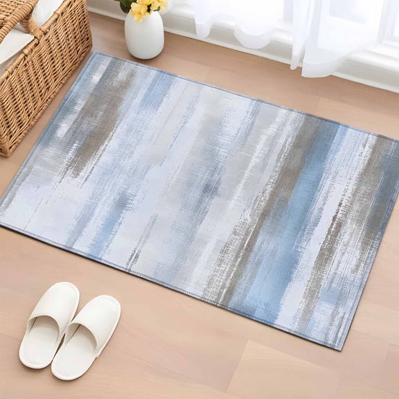 Area Rug 2x3ft Blue Gray Gradient Stripes Area Rugs Washable Low Pile Floor Carpet for Bedroom, Modern Minimalist Style Non Slip Soft Rugs for Living Room Entryway Dining Room