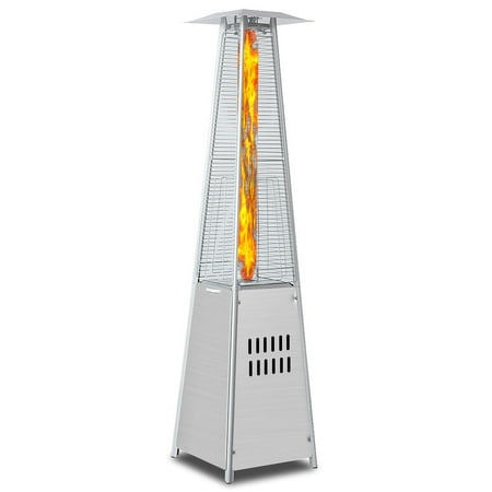 Mocha Patio Heater With Table Costway 40,000BTU Patio Heater Stainless Steel Pyramid Propane Glass Tube Dancing Flames ()