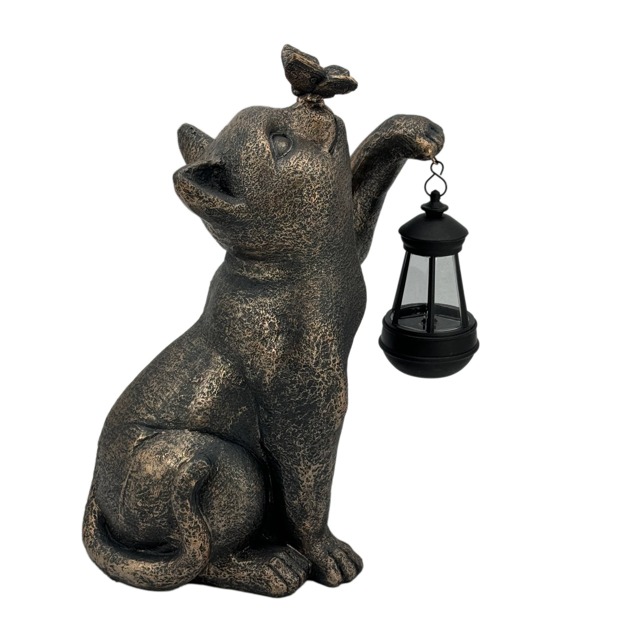 Galt International Solar LED Lantern Kitty Cat & Butterfly Statue