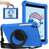 Dteck Kids Case for iPad 9th 8th 7th Generation 10.2 inch,Shockproof EVA Case 360° Rotating Stand Hand Grip Kids Friendly Cover with Shoulder Strap for iPad 10.2" 2021/2020/2019,Blue