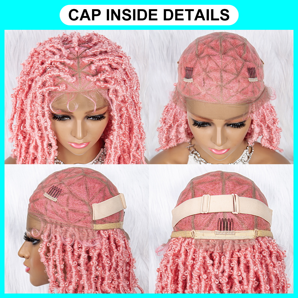 Pink Color Braided Wigs for Black Women Double Full Lace Knotless Box Short Bob Dreadlock Braided Wigs Synthetic Lace Front Braided Wigs with Baby Hair Handmade Braided Wigs 14 inches
