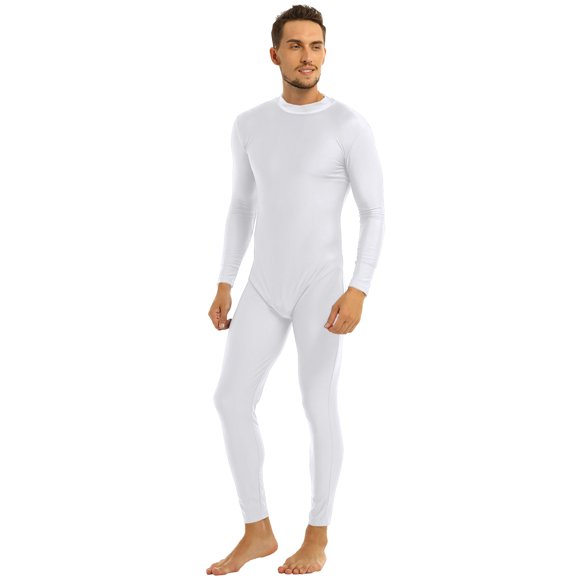 Linjinx Combinaison Thermique à Manches Longues en Spandex pour Hommes, Col Montant, Blanc L