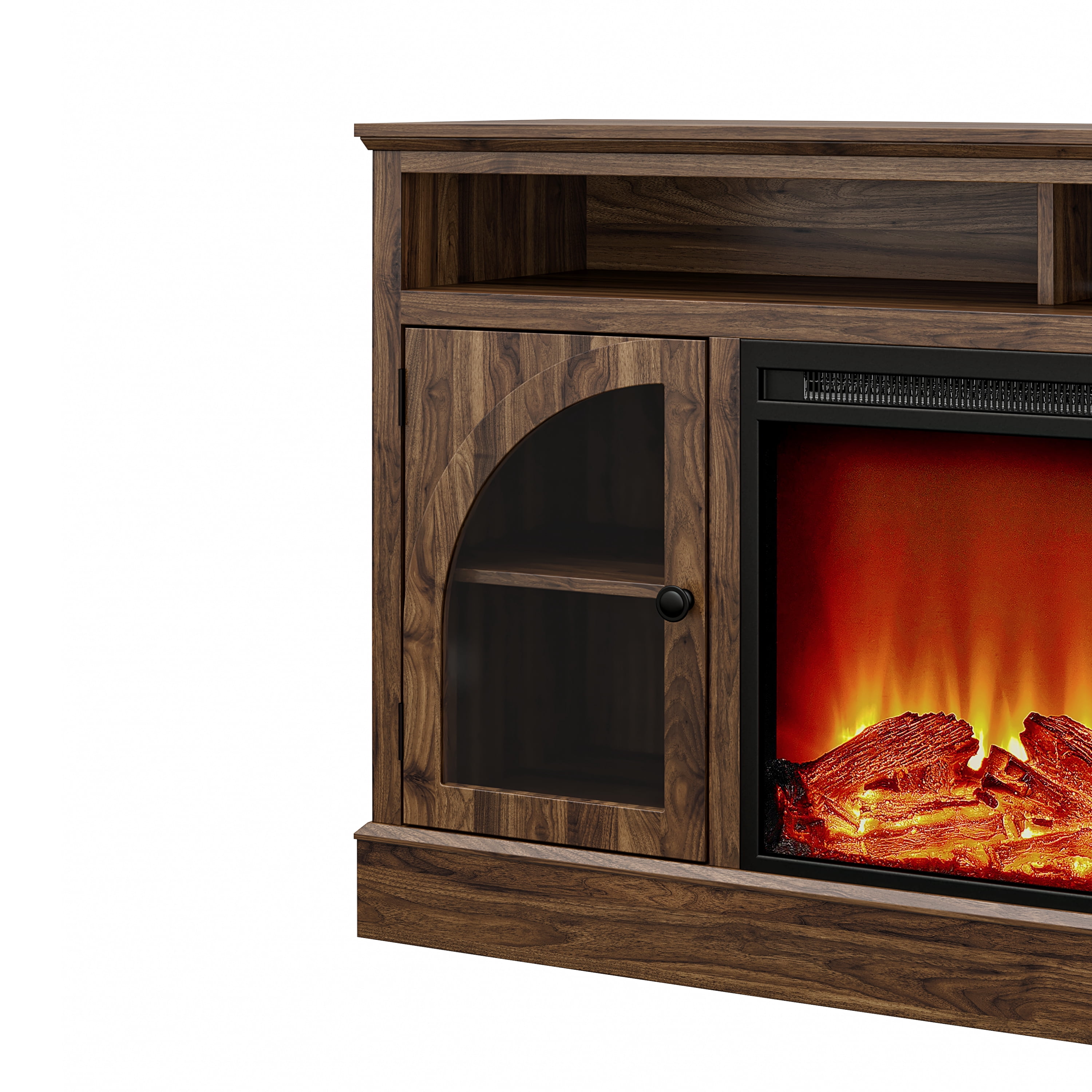 Mainstays Arched Door Fireplace TV Stand for TVs up to 55 in, Canyon Walnut
