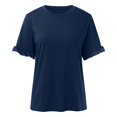 thumbnail image 3 of Gerichy Womens Summer Tops, Women's Short Sleeve Casual T Shirts Summer Ruffle Plain Round Neck Loose Fit Tee Blouse Tops, 3 of 5