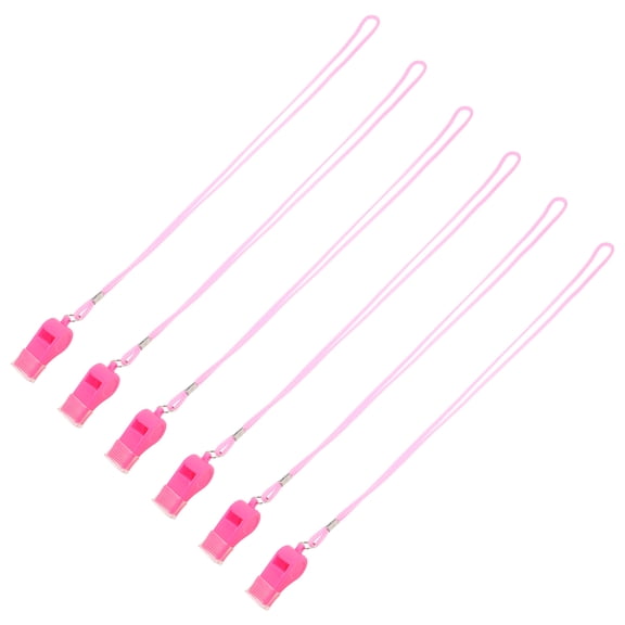 RENACLIPY 6Pcs Pink Plastic Sports Whistles with Lanyard Loud 120Db for Basketball Soccer Coaches