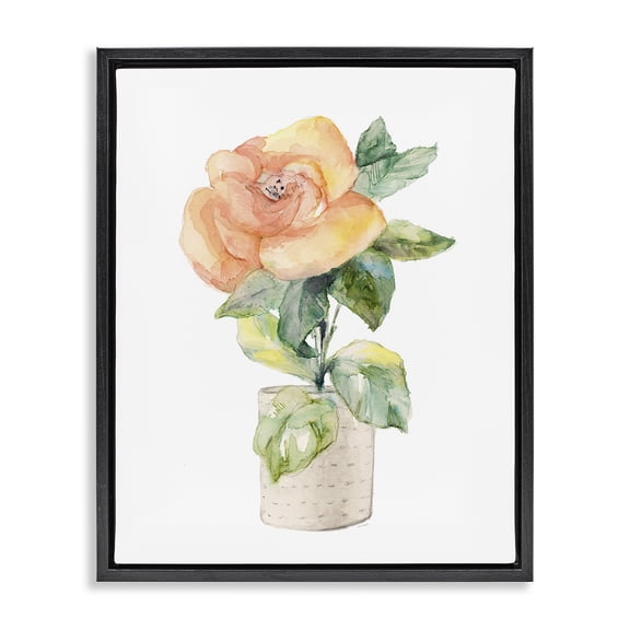 Stupell Industries Farmhouse Rose Sprig in Planter Black Floating Frame Canvas Art, 17 x 21, by Lanie Loreth