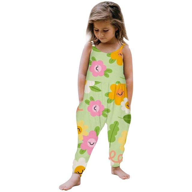 MIASHUI Combinaisons Sans Manches d'Été pour Filles Combinaisons Décontractées avec Poches, Vert Clair, 9-10 Ans