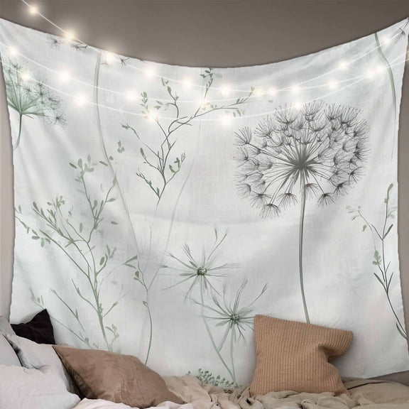 Dandelion Green Botanical Tapestry for Bedroom Wall Hanging Tapestry, Vintage Watercolor Floral Ceiling Backdrop Tapestries Poster Blanket Wall Decor for Teens Room Living Room Dorm 59" x 90"
