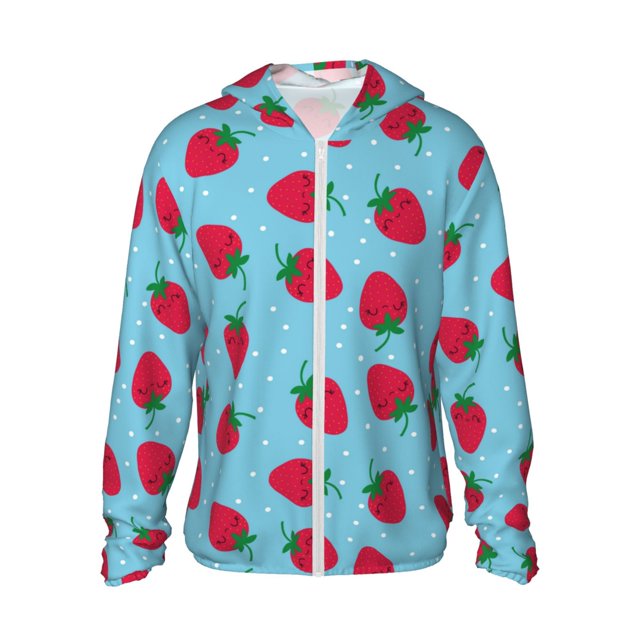 Fotbe Strawberries Chaqueta con Protección Solar UPF 50+ para Hombre y Mujer, Camisa con Capucha y Bolsillos-Small