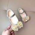 thumbnail image 4 of Xfvqtps New Kids Girls Mary Jane Dress Shoes Flat Ankle Strap Velcro Lace Bow Rhinestone Glitter Soft Sole Non Slip Comfortable Ballet Performance Wedding Party Casual Princess Shoes Gold, 4 of 5