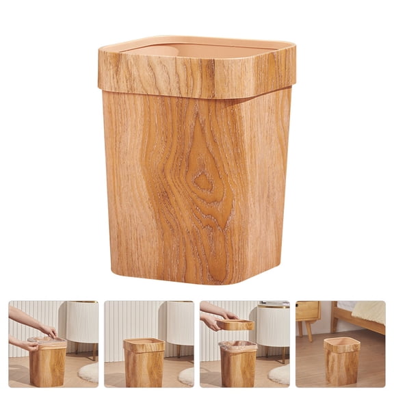 MERRYHAPY Plastic Chocolate Trash Can, Simple Wood Grain, Suitable for Home, Kitchen, Bedroom