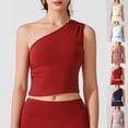 thumbnail image 5 of JSKUMAR Women's Workout Crop Tank One Shoulder Casual Workout Sport Athletic Yoga Fitness Shirts with Built in Bra Red,L, 5 of 5