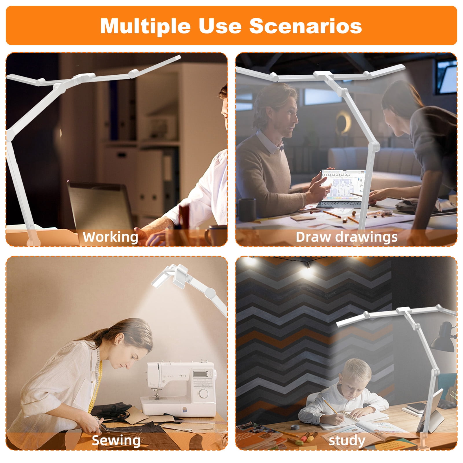 Desk Lamps for an Office in Home, LED Swing Arm Desk Lamp with Clamp, 24W Ultra Bright Auto Stepless Dimming and Tempering Table Light(White)