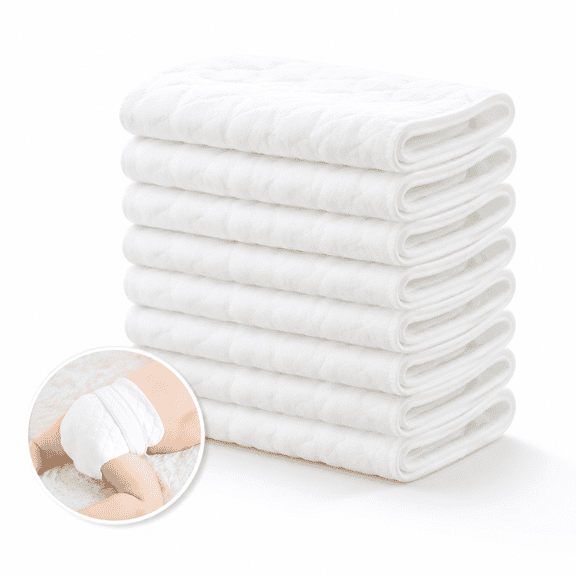 Artrylin Baby Diapers,10PcsReusable baby Diapers Cloth Diaper Inserts 1 piece 3 Layer Insert Cotton，Burping cloth， Washable Baby Care Products (Children: S 32*12cm),White