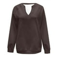 thumbnail image 5 of Arlun Women Casual Long Sleeve V-Neck Sweatshirts Solid Color Loose Fit Lightweight Pullover Tops Soft Comfortable Basic Leisure Hoodless Sweatshirts Khaki XL, 5 of 5