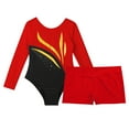 thumbnail image 5 of YONGHS Kids Girls Shiny Diamond Ballet Dancewear Long Sleeve Gymnastics Leotard with Shorts Set Red 14, 5 of 6