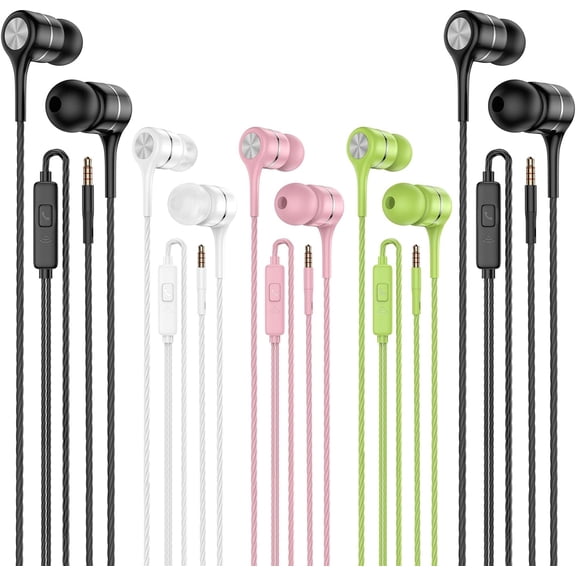 Earbuds Earphones with Microphone, 5 Pack Wired Heavy Bass Headphones, Earphone with Noise Isolating, Fits 3.5mm Interface for iPad, Desktop