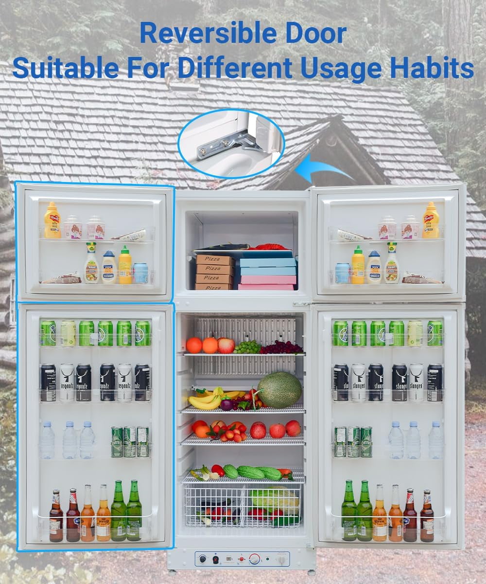 Techomey Top Freezer Propane Refrigerator 13.4 cu ft Powered 110V/LPG, Garage RV Cottages Chalets