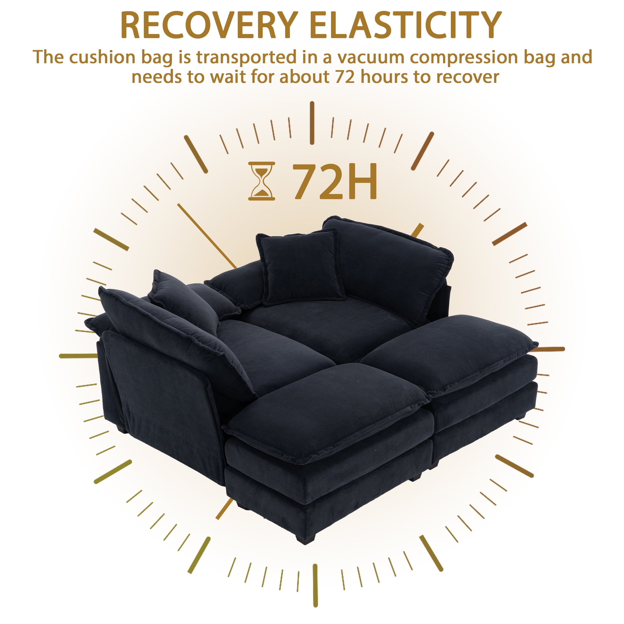 AQUOSseoce／VelvetBlack ZX Design 84.6'' Oversized Velvet Loveseat Couch, Modern