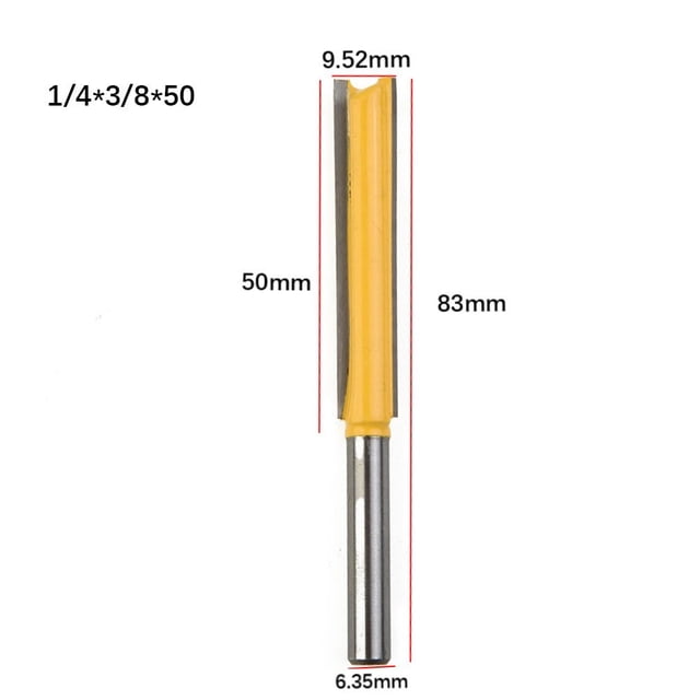 Bgsha 1/4" Tige Extra Longue 2" Lame 3/8" Diamètre de Coupe Droite Routeur Bit
