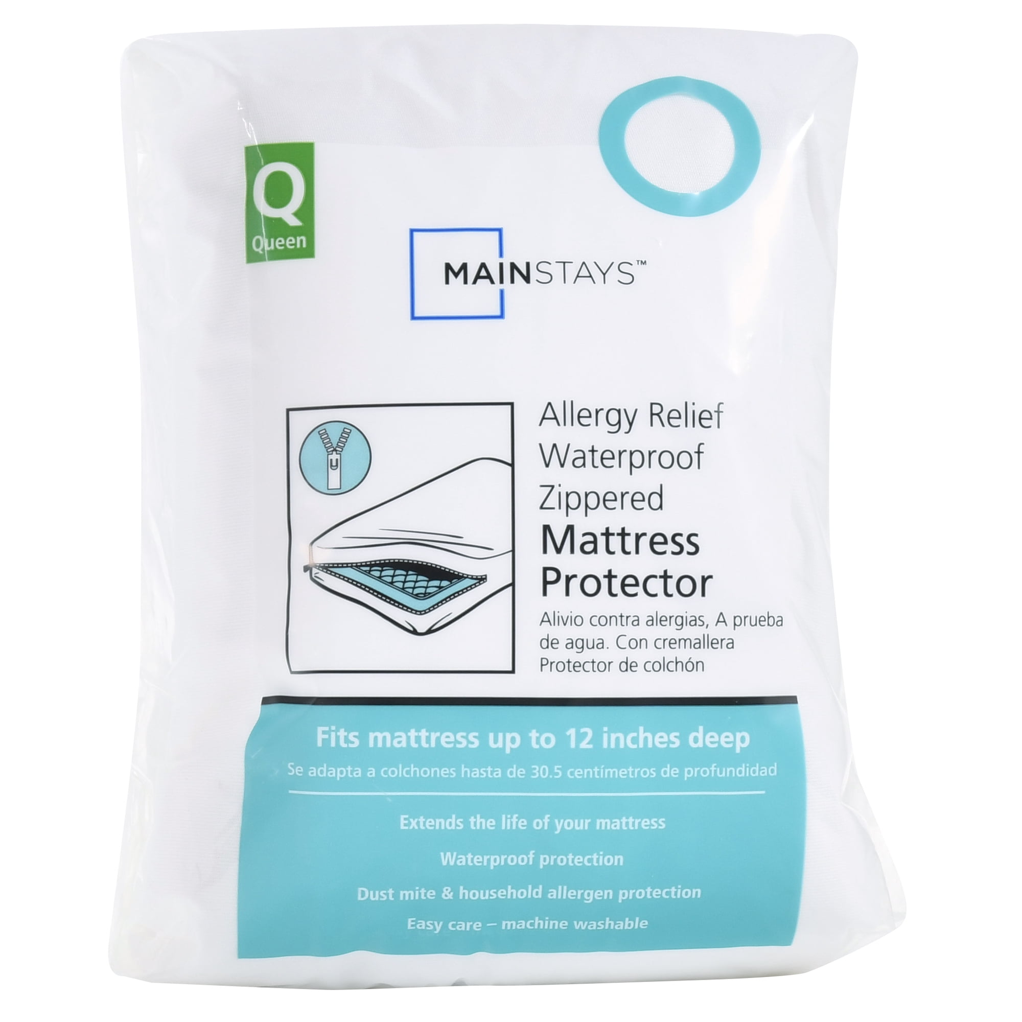Mainstays Allergy Relief Waterproof Zippered Mattress Protector, Queen