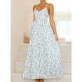 thumbnail image 5 of Womens 2025 Summer Maxi Dress Sleeveless Floral Smocked Boho Beach Long Dress Sky Blue M, 5 of 9