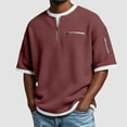 thumbnail image 2 of felwors Waffle Henley Shirts for Men Crew Neck Short Sleeve Shirts Tshirt Quarter Zip Pullover Sweatshirt with Zipper Pockets (Wine, XXXXL), 2 of 4