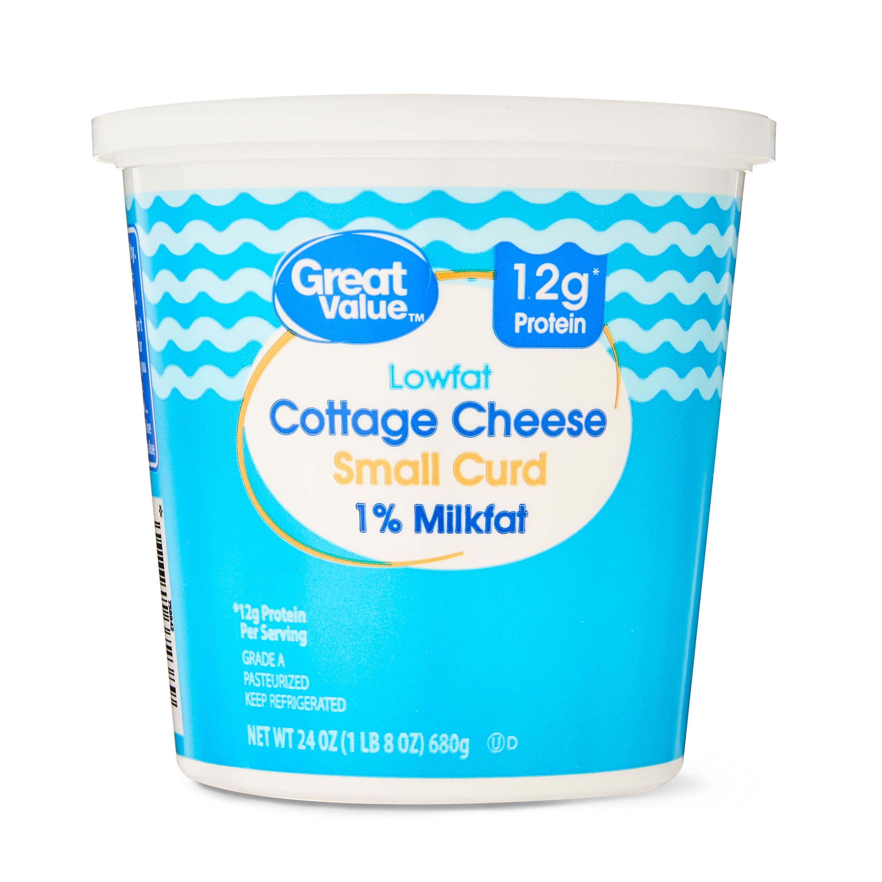 Great Value 1% Milkfat Lowfat Small Curd Cottage Cheese, 24 oz Tub