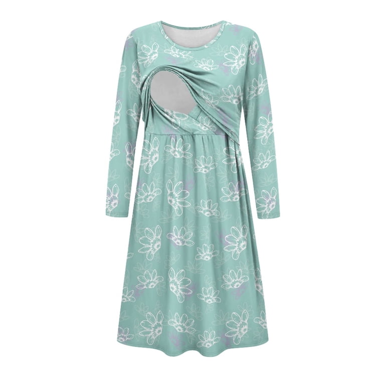 dresses breastfeeding friendly Nursing Dress With Pockets -Bell Sleeve- Green main image 0